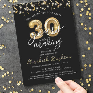 Convites Streamers de Balões de Script de aniversário de 30