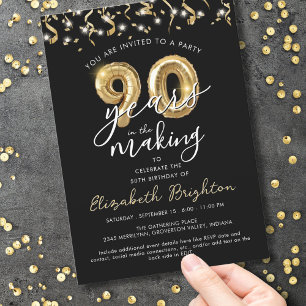 Convites Streamers de Balões de Script de Aniversário do 90