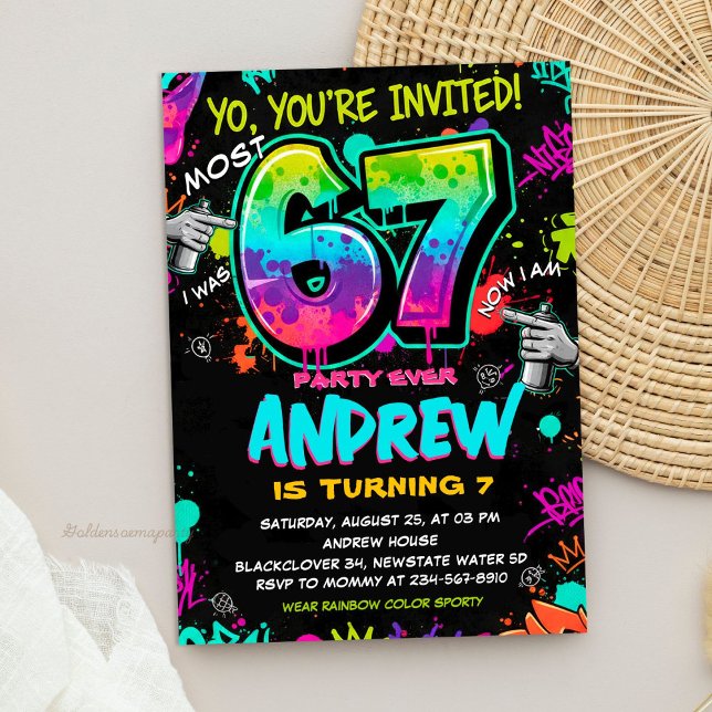 Convites Street Art Graffiti 6 to 7 Birthday (Street Art Graffiti 6 to 7 Birthday Invitation)