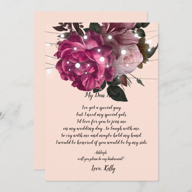 Convites string light Burgundy será minha madrinha (Frente/Verso)