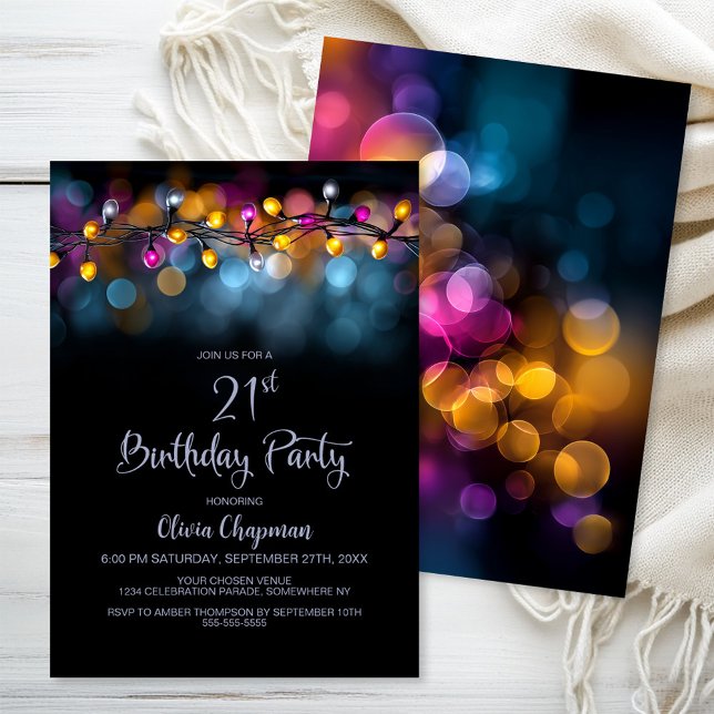 Convites String Lights 21st Birthday Party (Criador carregado)