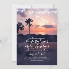 Convites String Lights Beach Palms Sunset Wedset