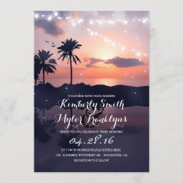 Convites String Lights Beach Palms Sunset Wedset