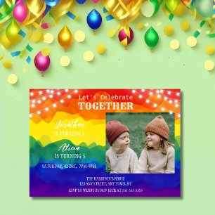 Convites String Lights Foto Colorida Aniversário