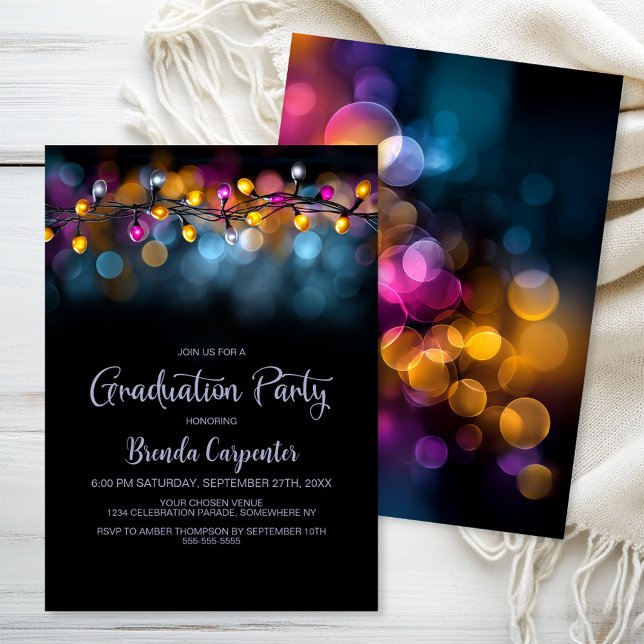 Convites String Lights Graduation Party (Criador carregado)