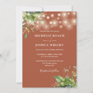 Convites String Lights Greenery Terracotta Código QR Casame