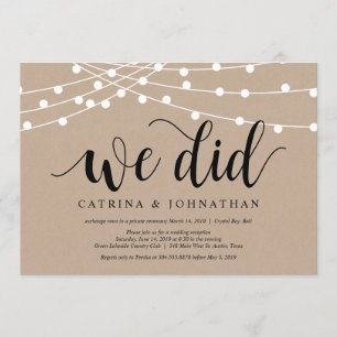 Convites String Lights Kraft, Black font, Wedepement