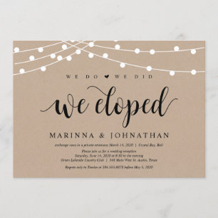 Convites String Lights Kraft, Black font, Wedepement