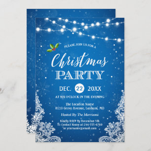 Convites String Lights Lace Snowflakes Festa de Natal Azul