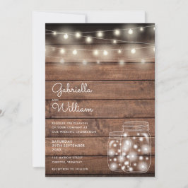 Convites String Lights Mason Jars Rustic Wood Weding