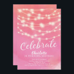 Convites String Lights Pink Sweet 16th Birthday Invitation<br><div class="desc">A corda moderna ilumina o doce convite de 16 anos definido em um fundo rosa-d'água. Veja a nossa aquarela correspondente para um toque especial extra.</div>