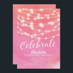 Convites String Lights Pink Sweet 16th Birthday Invitation<br><div class="desc">A corda moderna ilumina o doce convite de 16 anos definido em um plano de fundo rosa-d'água.  Veja a nossa aquarela correspondente de volta para um toque especial extra.</div>