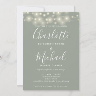 Convites String Lights Script Sage Green Code Casamento