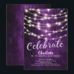 Convites String Lights Sweet 16th Birthday Invitation<br><div class="desc">A corda moderna ilumina o doce convite de 16 anos feito em um fundo roxo. Veja nossa floral correspondente para um toque especial extra.</div>