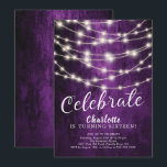 Convites String Lights Sweet 16th Birthday Invitation<br><div class="desc">A corda moderna ilumina o doce convite de 16 anos feito em um fundo roxo. Veja nossa floral correspondente para um toque especial extra.</div>