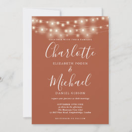 Convites String Lights Terracotta Elegant Script Wedding