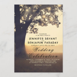 Convites String Lights Tree Noite Sunset Rustic Weding