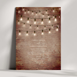 Convites String Lights Vintage Industrial Brick Weding