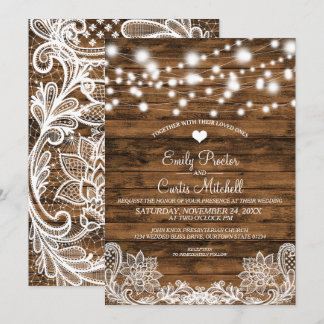 Convites String Lights Wood and Lace Weditation