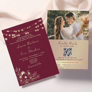 Convites String Luzes Rustic Burgundy Tudo em Um Casamento