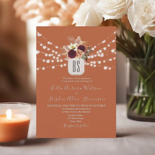 Convites String Luzes Rustic Burnt Orange Casamento (Criador carregado)