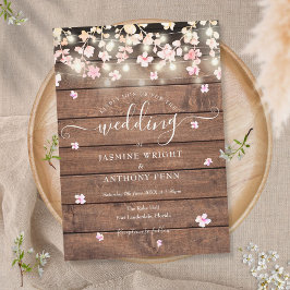 Convites String Luzes Rustic Wood Blossom Floral Casamento