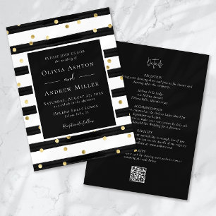 Convites Stripe Gold Foil Localiza QR Tudo em Um Casamento