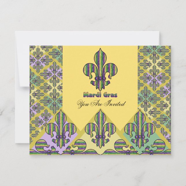 Convites Stripe Mardi Gras Fleur de lis (Frente)
