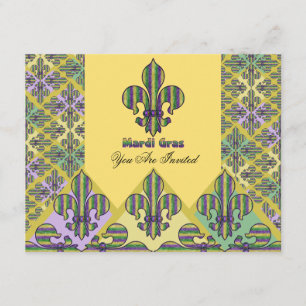Convites Stripe Mardi Gras Fleur de lis