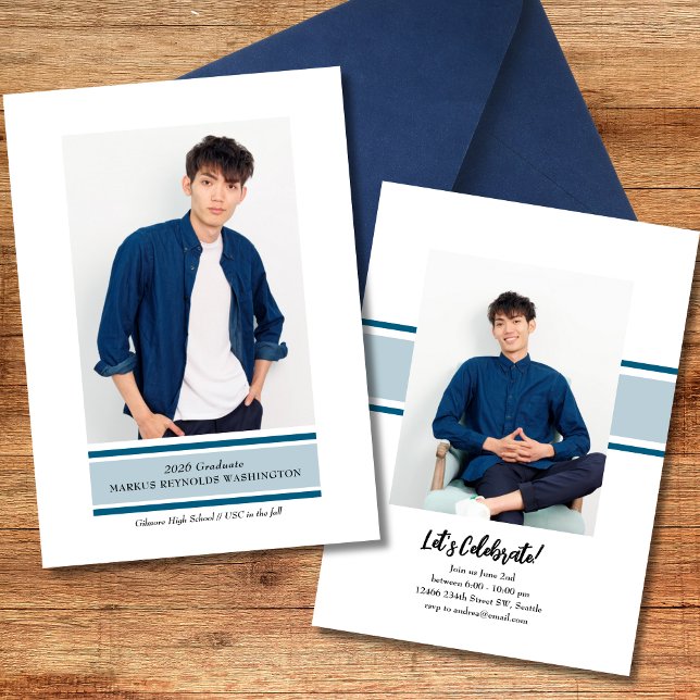 Convites Stripe Photo Graduation Invitation (Criador carregado)