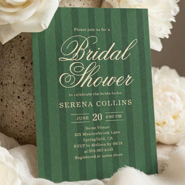 Convites Stripe Vintage Green Bridal Shower (Criador carregado)