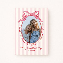 Convites Striped Bright Pink Bow Valentine’s Day Photo Card