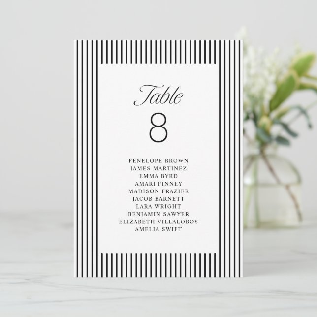 Convites Striped Elegance Class Wedding Seating Charts (Em pé/Frente)