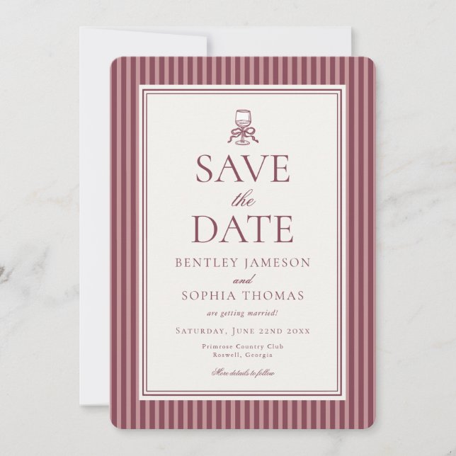 Convites Striped Mocha Brown Espresso Save the Date (Frente)