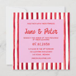 Convites Striped Pink & Red Handwriting Wedding