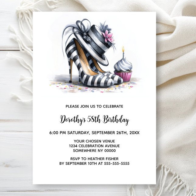 Convites Striped Stiletto Shoes Birthday Party (Criador carregado)