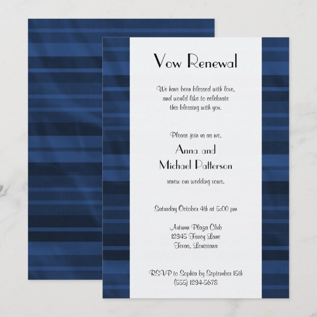 Convites Stripes Azuis, Padrão Striped, Linhas, Renovação d (Frente/Verso)