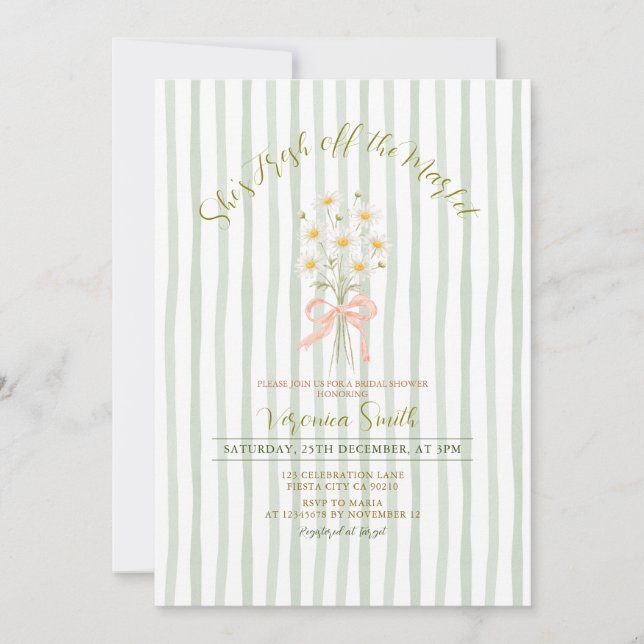 Convites Stripes Fresh Off The Market Summer Bridal Shower (Frente)