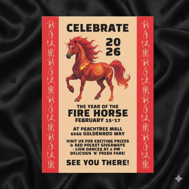 Convites Stunning Chinese Year of the Fire Horse 2026 (Stunning Chinese Year of the Fire Horse 2026 Invitation Cover Photo)