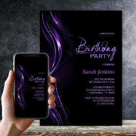 Convites Stylish Black and Purple Birthday Party