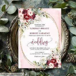 Convites Stylish Boho Burgundy Blush Gold Floral Invitation