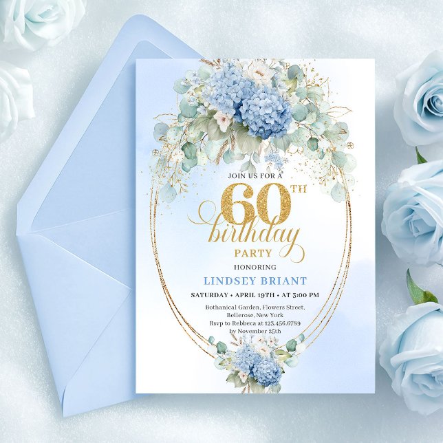 Convites Stylish Boho Pastel Blue Greenery 60th Birthday (Stylish Boho Pastel Blue Greenery 60th Birthday)