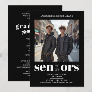 Convites Stylish Bold Twins Sibling Senior Graduation TMF26