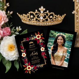 Convites Stylish Botanical Red Shades Frame Photo Spanish