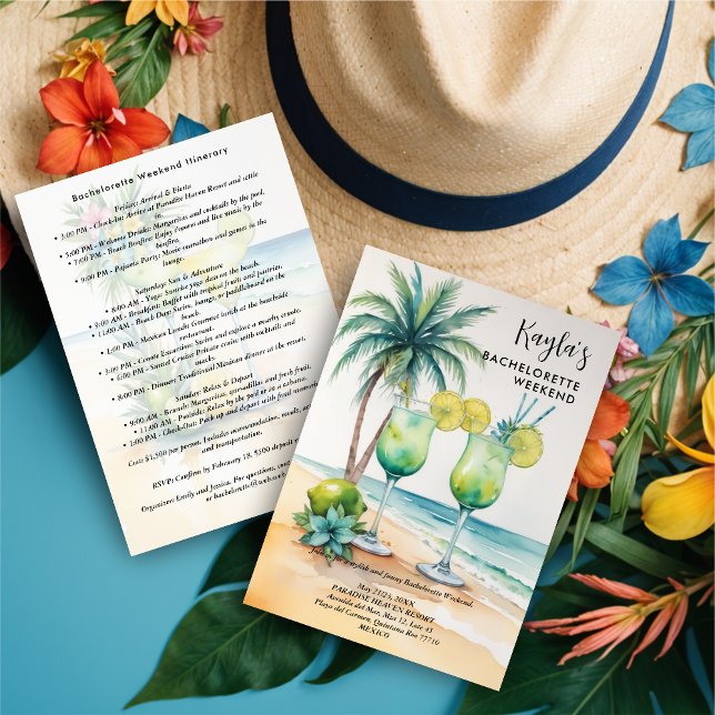 Convites Stylish Cute tropical Margarita Cocktail Glasses  (Stylish Cute Tropical Margarita Cocktail Glasses Elegant Bachelorette Party Weekend Invitations Card)