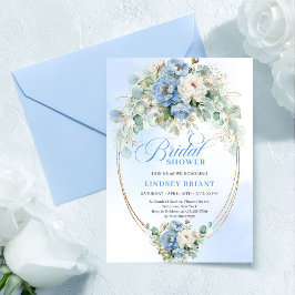 Convites Stylish Dusty Blue Flowers Greenery Bridal Shower