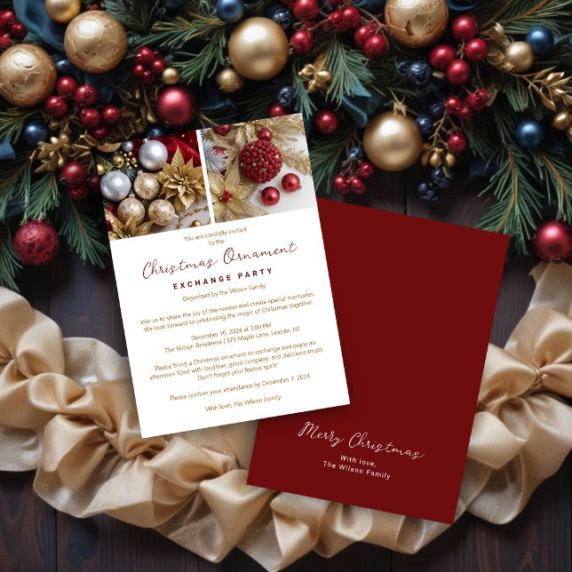 Convites Stylish Festive Christmas Ornament Exchange Party  (Stylish Festive Christmas Ornament Exchange Party Invitations Cards. )