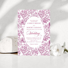 Convites Stylish Fuchsia Rose Gold Toile Floral Wedding 