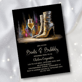 Convites Stylish Gold Sequin Boots and Bubbly Bridal Shower