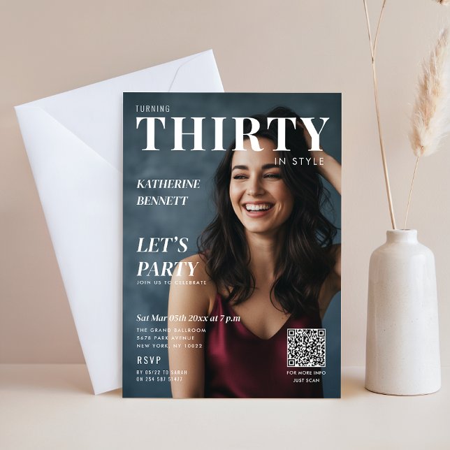 Convites Stylish Magazine Cover Custom Photo 30th Birthday (Criador carregado)